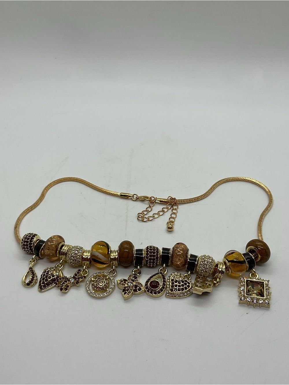 Gold-Tone Brown Bead Charm Necklace - Picture 4 of 6